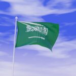 Saudi Arabia Free Flag during Daylight and beautiful sky - 3D Illustration