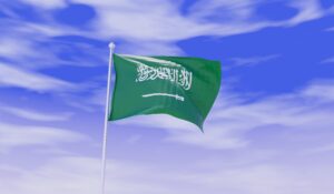 Saudi Arabia Free Flag during Daylight and beautiful sky - 3D Illustration